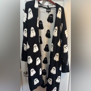 Black & White Ghost Print Open-Front Cardigan